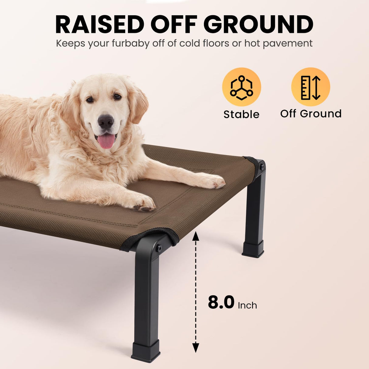 Heeyoo Elevated Dog Bed, Cooling Raised Pet Cot with Chew Proof Mesh Fabric and Steel Frame, Portable Dog Cot Bed with No-Slip Rubber Feet for Outdoor Indoor Use
