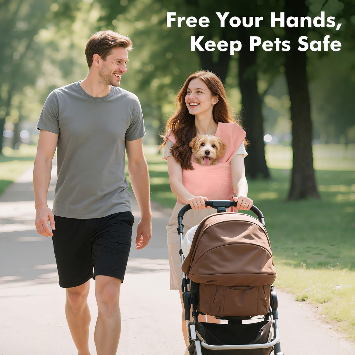 Pawaboo Pet Sling Carrier for Small Dogs and Cats, Hands Free Dog Carriers Sling, Anti-Anxious Soft Cotton Front Facing Cat Carrier Papoose, Puppy Kitten Pouch Reduce Back Neck Pain, Pink