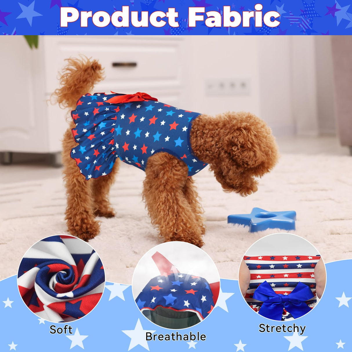 Vehomy 2-Pack 4th of July Dog Dress Independence Day Puppy Cat Dresses USA Flag Pet Clothes Costume Dog Stripes Stars Outfits Skirts for Small Medium Dogs L