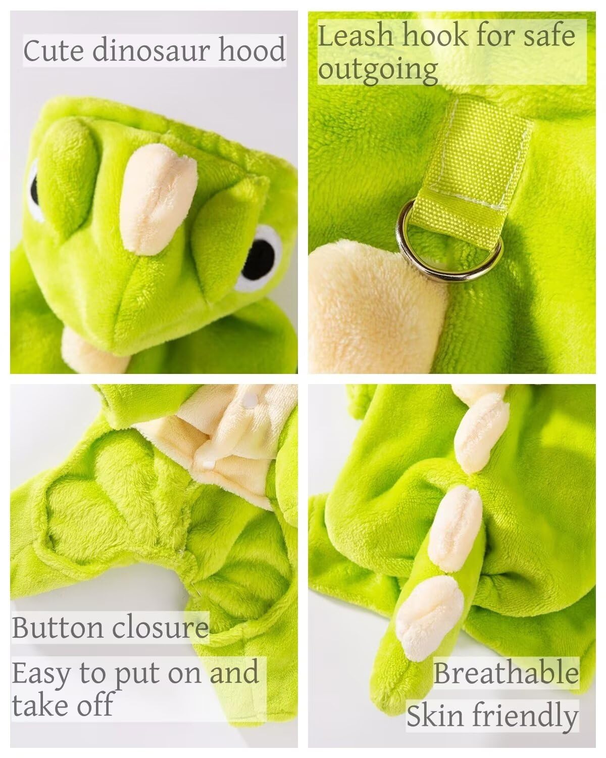 HEY POINT Flannel Cat Costume Warm Dog Hoodie Cute Dinosaur Kitten Clothing Winter Puppy Clothes Soft Pet Hoodie Pet Clothes for Small Cats Dogs Rabbits (Green, S)