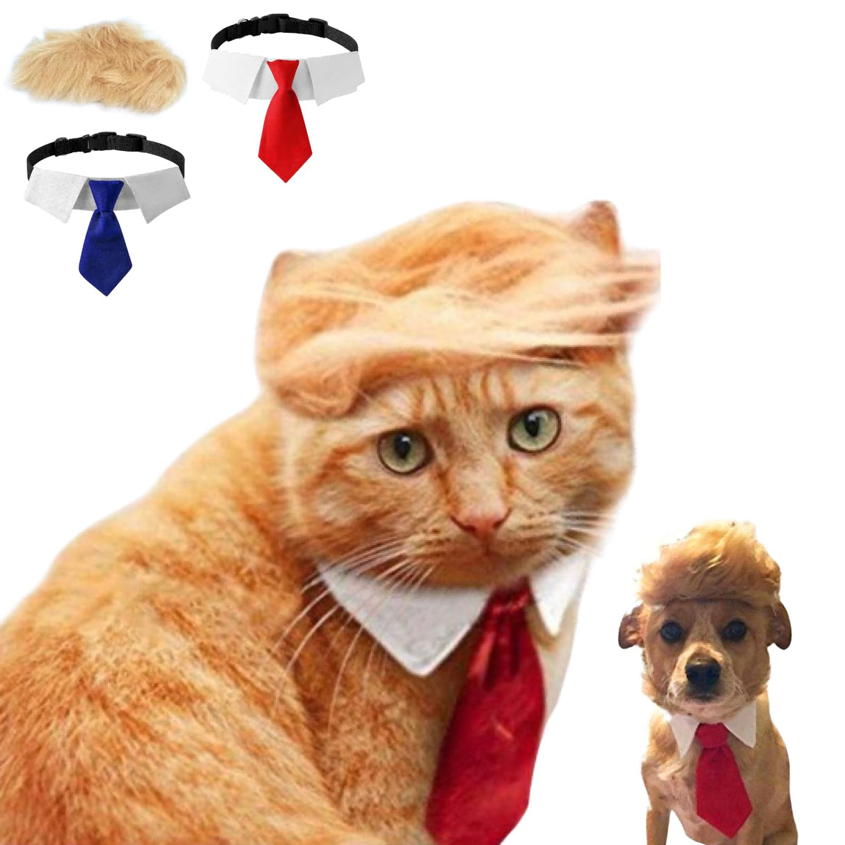 Pet Cat/Dog Blonde Wig with Tie - Iconic and Playful Toupee Hat, Cosplay Dress Up Clothing Costume Halloween Accessories (Red&Blue, S)