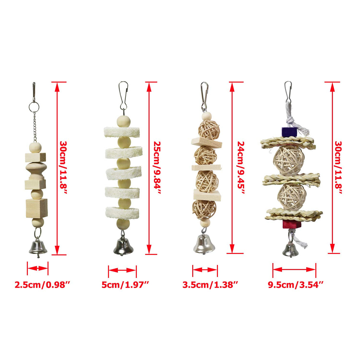 BWOGUE 7 Pack Bird Parrot Toys - Natural Wood Chewing, Climbing, Hanging & Hammock Toys for Small Parakeets, Cockatiels, Conures, Finches, Budgie, Parrots, Love Birds