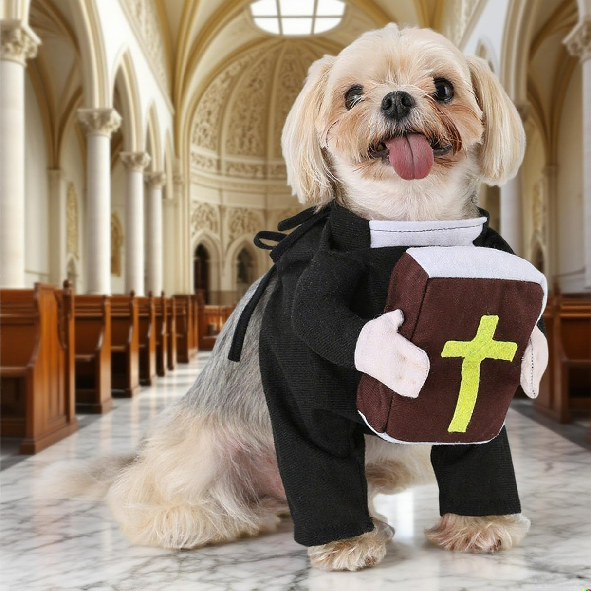 Layheld Cat Costume Dog Clothes Funny Priest with Bible Nun Outfit Stand-Up Design for Pet Cosplay Cute Photoshoot Pet Outfit for Cat Small Dog (Priest with Bible,X-Small)
