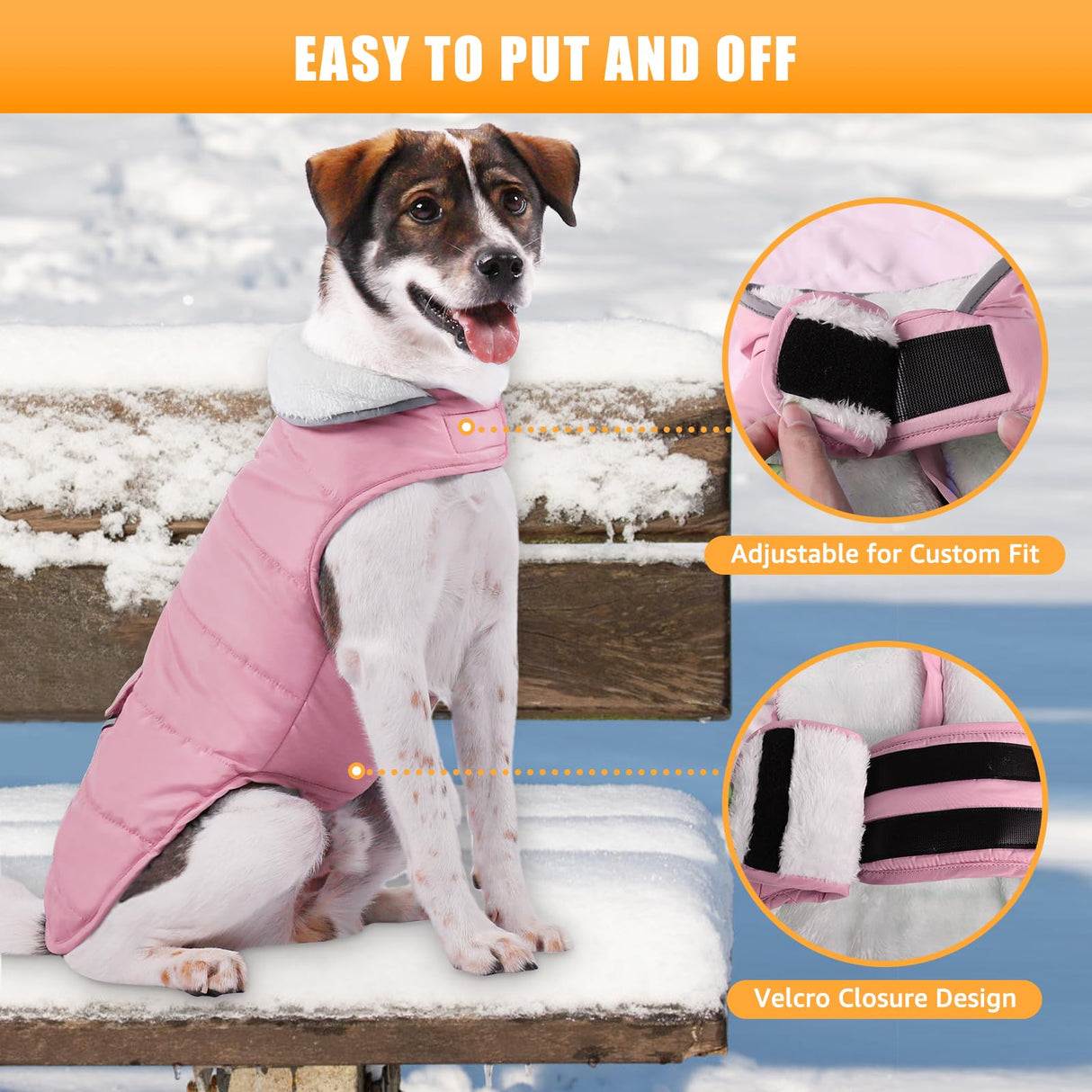 iBuddy Dog Winter Coat for Large Dogs, Easy on Dog Snow Coat Velcro Waterproof Pet Puffer Jacket with Harness Hole Adjustable Reflective Quilted Pet Cold Weather Vest Wind-Poof for Pitbull Boy Girl