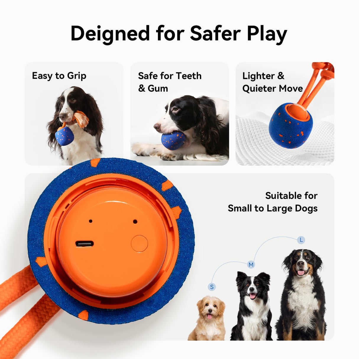 Cheerble Smart Interactive Dog Toy, Wicked Ball Rolly, Automatic Moving, Bouncing, Rotating, E-TPU Material, Active Rolling Interactive Dog Ball for Medium and Large Dogs (Blue)