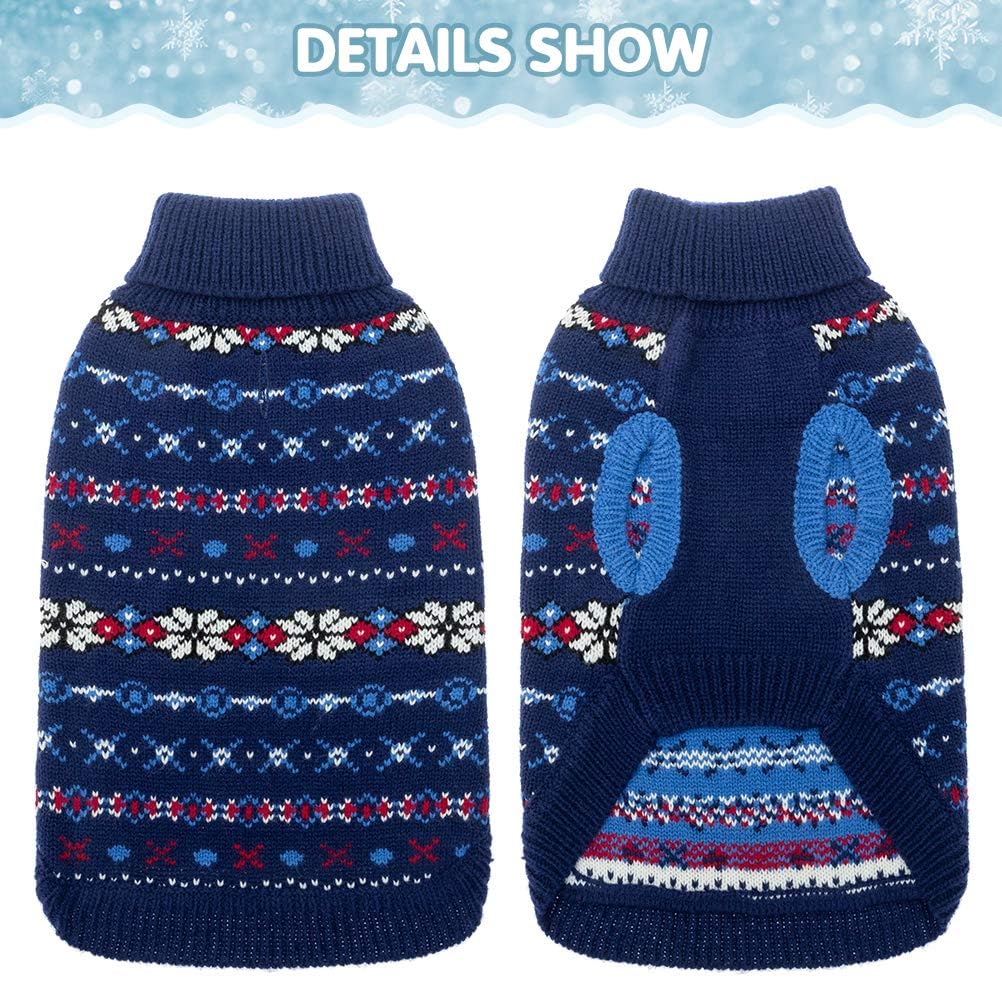 BINGPET Dog Sweater - Christmas Winter Warm Dog Clothes - Turtleneck Sweater for Small Medium Large Dogs - Classic Snowflake Doggy Knitwear Clothes