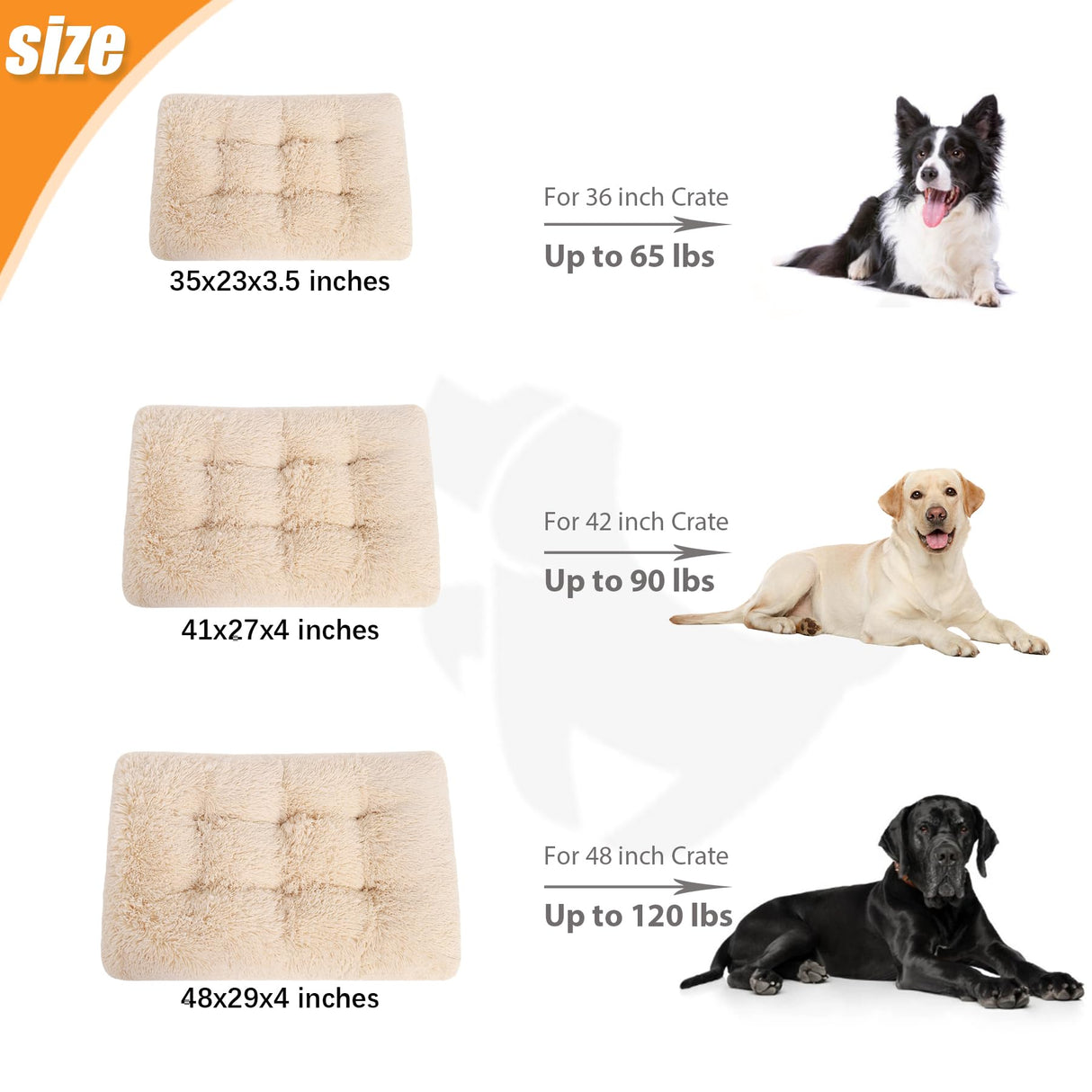 KSIIA Dog Crate Bed Washable Jumbo Dog Beds for Large Dogs Deluxe Plush Fluffy Comfy Thick Kennel Pad Anti-Slip & Anti-Scratch Pet Sleeping Mat, 48 x 29 Inch, Camel
