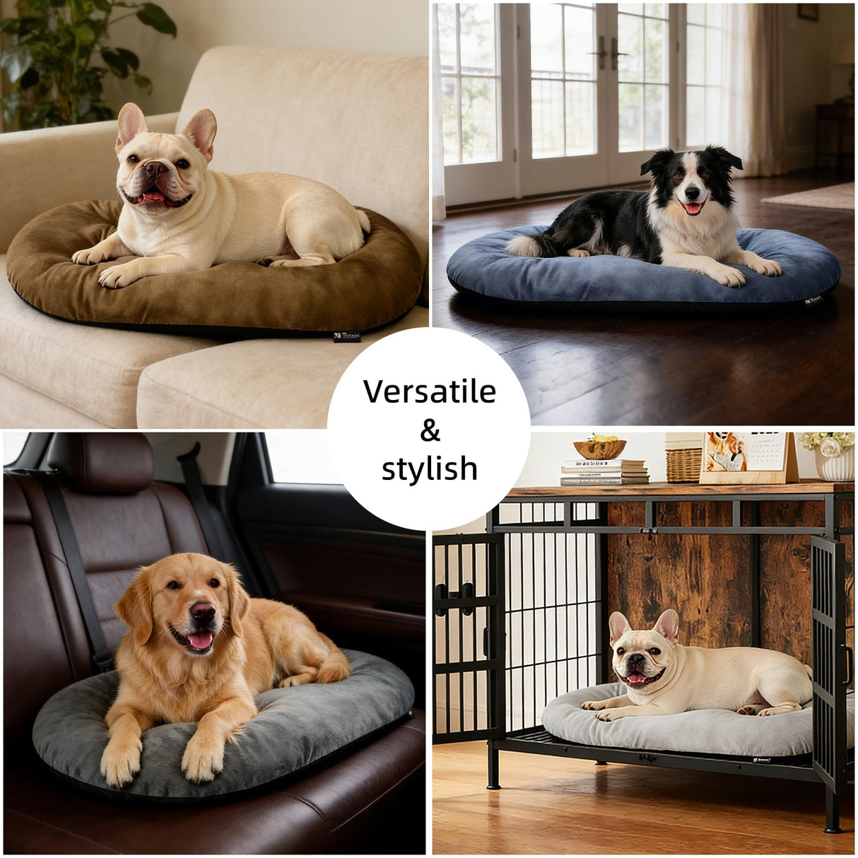 VERABE Washable Dog Bed for Extra-Large Dogs, 41x27 Inch Short Plush Oval Crate Pad with Non-Slip Bottom, Silver-Tipped High-Resilience Pet Mat,Brown