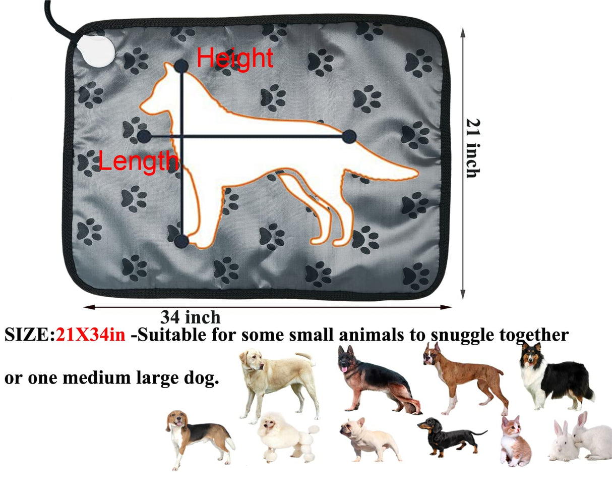 DEOMAN Pet Heating pad 34"x21" Large Dog cat Heating pad Heated ped beds Dogs House Heater Electric Warming pad for Puppies with Timer,Chew Resistant Cord,Easy Clean,Waterproof