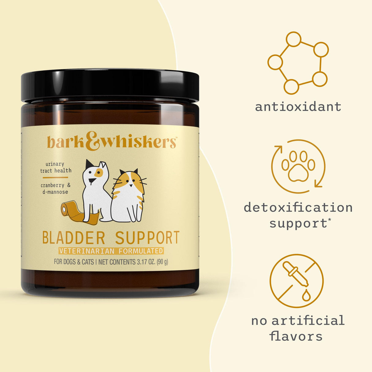 Bark & Whiskers Bladder Support, 3.17 Oz. (90 g), 90 Scoops, Supports Urinary Tract Health, with Cranbery & D-Mannose, Vet Formulated, Non-GMO, Dr. Mercola
