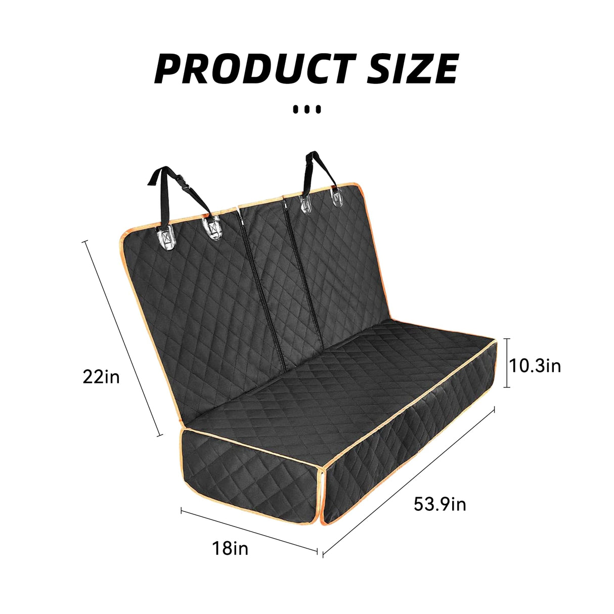 Alieemo Dog Car Seat Cover for Back Seat, Nonslip Waterproof Bench Seat Pad, Durable Pet Backseat Protector Compatible for Armrest & Seat Belt, Universal for Most Cars (Black/Orange)