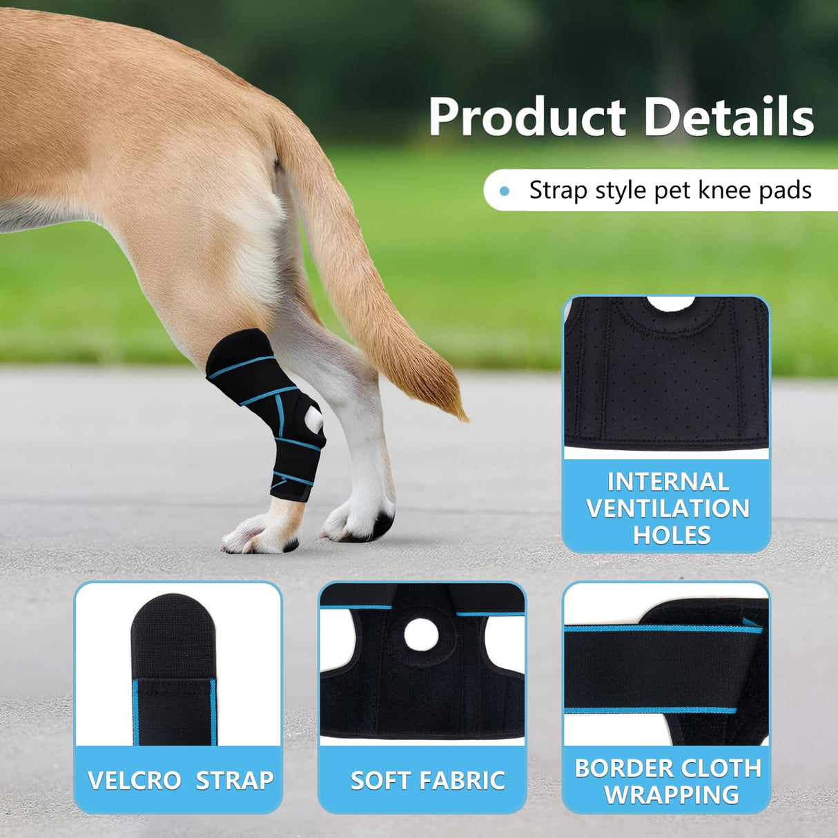 SHARKBEEPOWER Dog Knee Brace for Back Leg, ACL Support for Large Dogs, Adjustable Dog Leg Brace for Hind Leg Injuries, Canine Joint Wrap for Arthritis Recovery (L)
