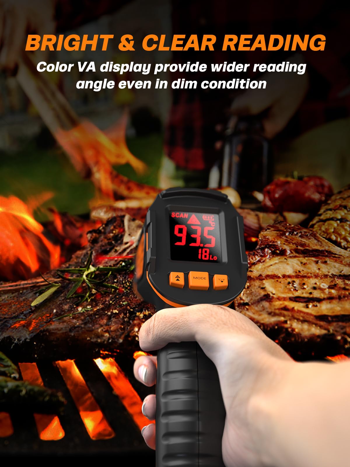 Mecurate Digital Infrared Thermometer Gun Non Contact Laser Temperature Gun -58℉~1112℉(-50℃~600℃) Adjustable Emissivity & Max Measure for Cooking/BBQ/Freezer with Food Thermometer