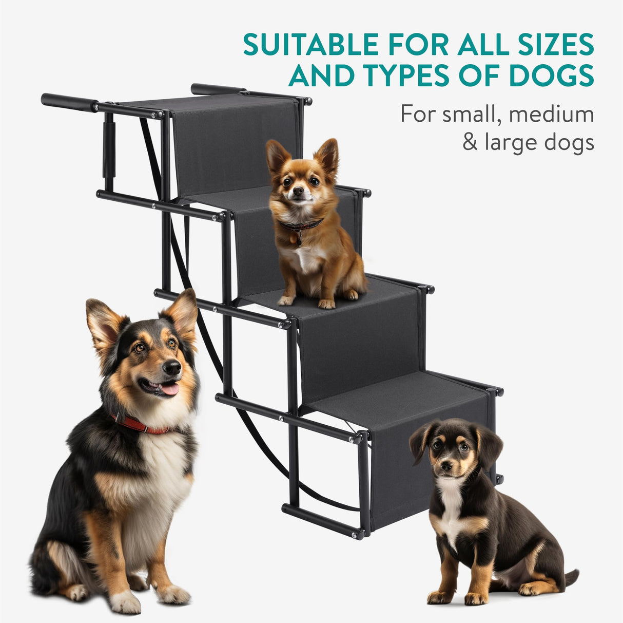 Navaris Dog Car Ramp - Folding Dogs 4 Step Ramp - Give Your Dog a Boost with Steps for Car - Stairs Come with Carry Bag