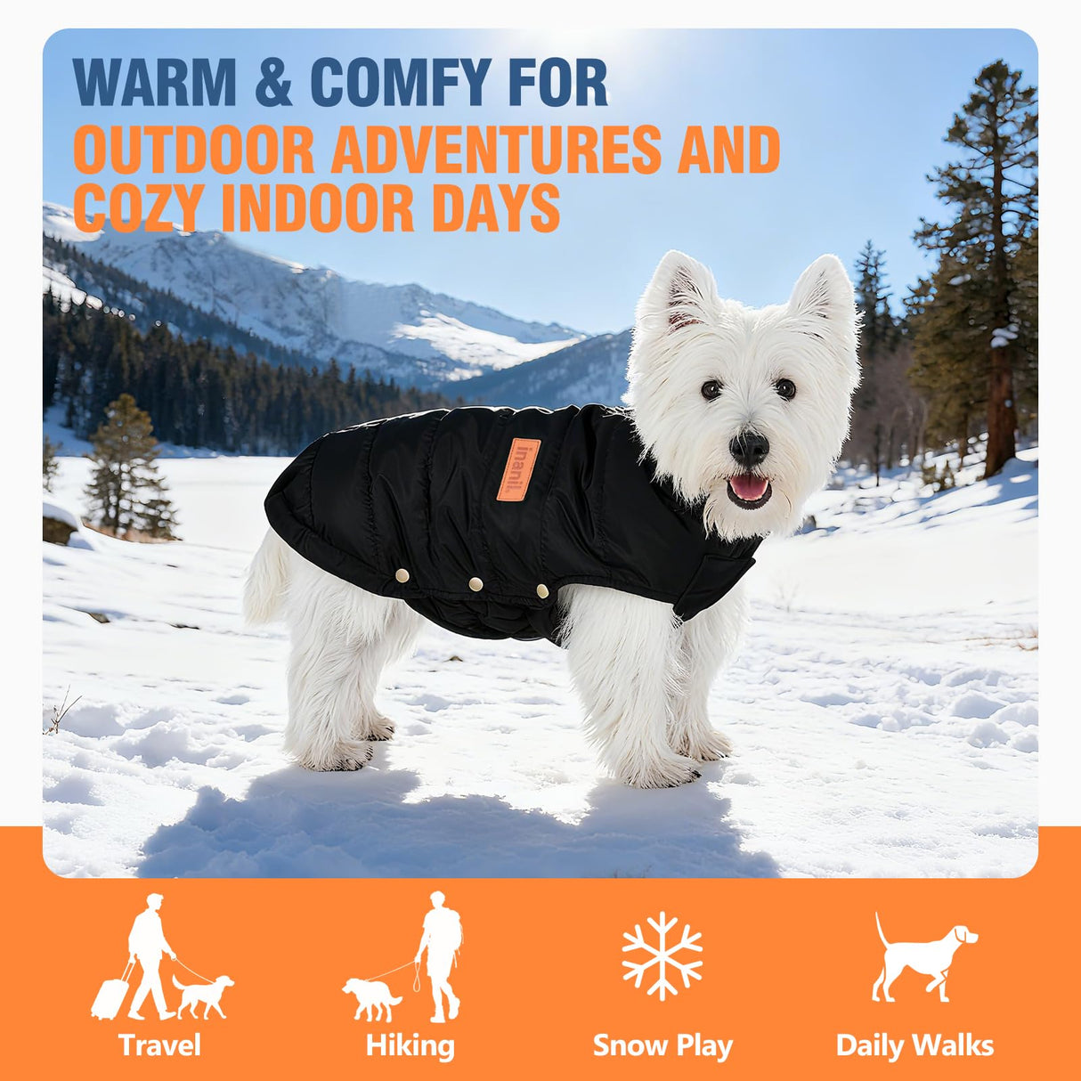 Dog Puffer Jacket for Small & Medium Dogs, Waterproof Windproof Warm Dog Winter Coat, Lightweight Cold Weather Pet Vest with Leash Hole and Adjustable Fit, Black, L