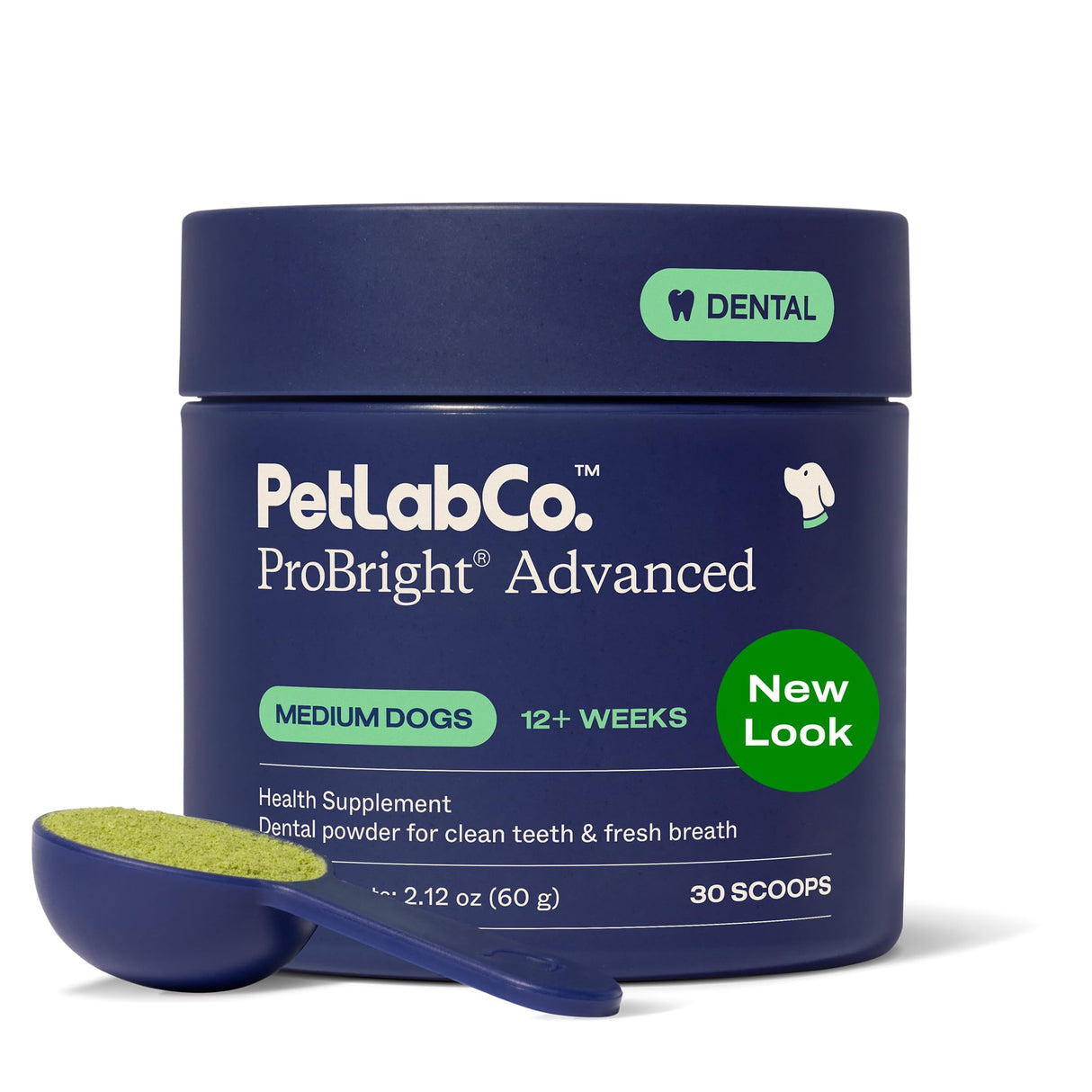 PetLab Co. ProBright Advanced Dental Powder - Dog Breath Freshener - Teeth Cleaning Made Easy – Targets Tartar & Bad Breath - Packaging May Vary - Formulated for Medium Size Dogs