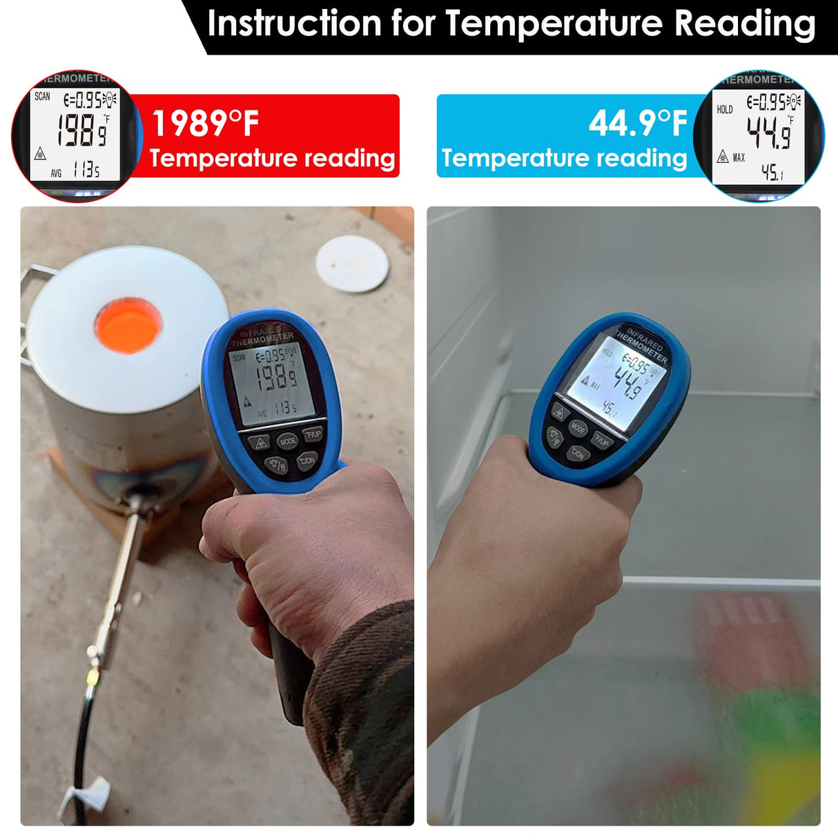 BTMETER BT-1800 Non Contact Pyrometer High Temperature Infrared Thermometer Gun -58°F ~3272°F (-50~1800℃) DS 50:1 for Metal Melting Furnace Forge Kiln Tempe Tester-blue(NOT for Human Temp)