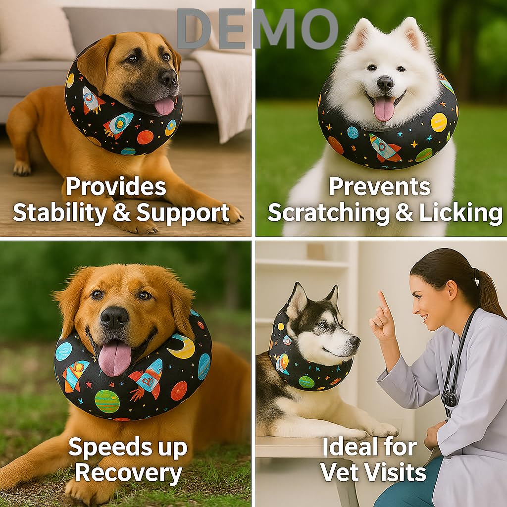 LovinPet Dog Recovery Collar, Adjustable Soft Cone for Medium & Large Dogs, Post-Surgery Comfort & Lick Prevention, Interstellar Black Print,Black