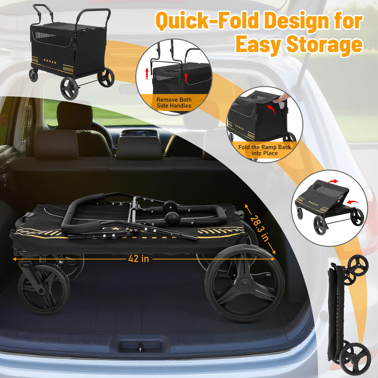 TTPet Extra Large Pet Stroller with Ramp, Dog Stroller for Large & Medium Dogs up to 180lbs, Foldable Dog Wagon with Dual Handle & Brake, Portable Puppy Travel Strollers for Cats & Dogs