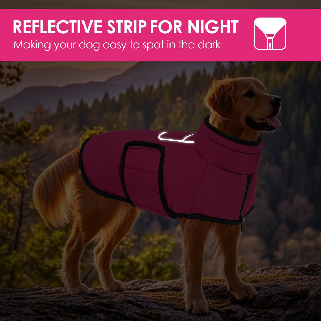 AOFITEE Dog Winter Coat, Waterproof Dog Jacket, Dog Coat with Harness Hole, Warm Fleece Dog Puffer Jacket, Reflective Windproof Dog Snowsuit for Small Medium Large Dogs, Dachshund, French Bulldog, L