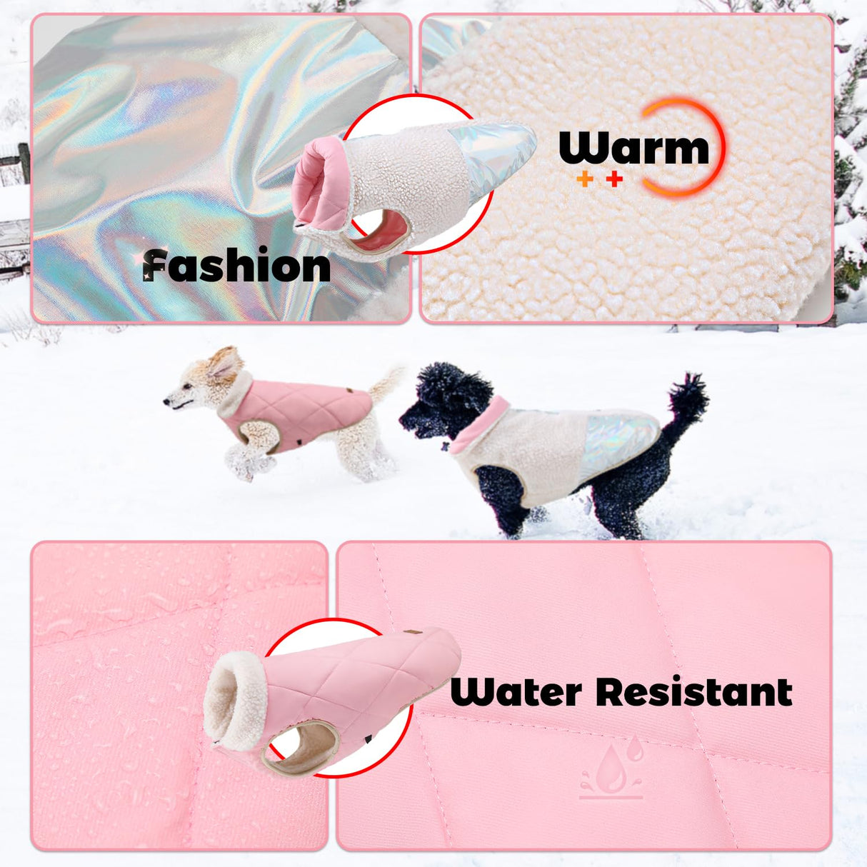 EMUST Quilted Warm Small Dog Winter Coat - 2 Layers Fleece Lined Doggie Puffer Vest for Cold Weather with Leash Hole, Cream, XS