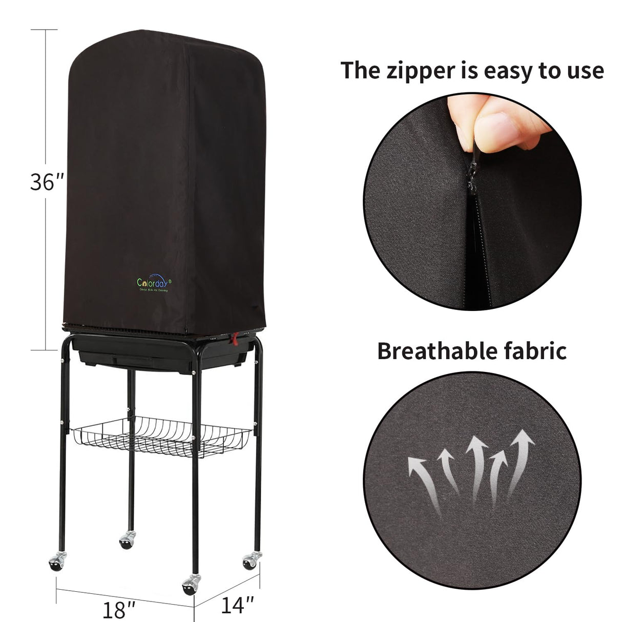 Colorday Good Night Bird Cage Cover for Large Bird Cage with Play Top (Patent Pending) (Black, 64")