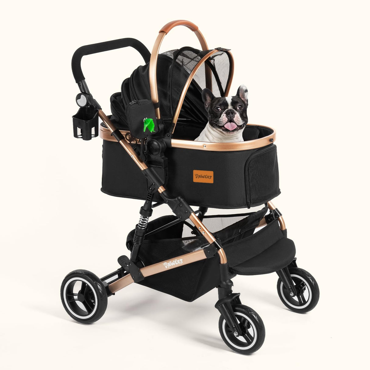 PAWLET Pet Stroller,Dog Stroller for Medium Dogs Up to 52 Lbs,Cat Strollers for 2 Cats with Waterproof Oxford Fiber Detachable Carrier,Poop Bag Dispenser,Adjustable Handle&Canopy,for Senior Dogs&Cats