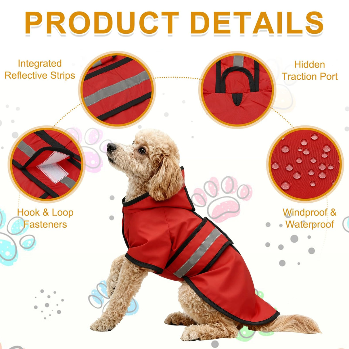 PETAXCELL Dog Raincoat, Dog Rain Jacket Waterproof Jacket Reflective Adjustable Hooded Pet Rain Coat with Leash Hole, (Red, 3XL), Intended for Large Medium Small Puppies