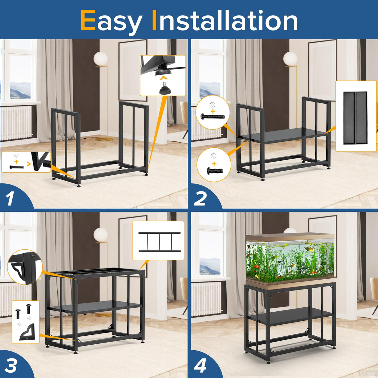 TOCRETOARE Fish Tank Stand 40 Gallon, Metal Aquarium Stand 36.5" L x 18.5" W*29.5”H, Double-Layer Storage Design, Suitable for Home and Office Use, 660LBS Capacity, Black (Tank not Included)