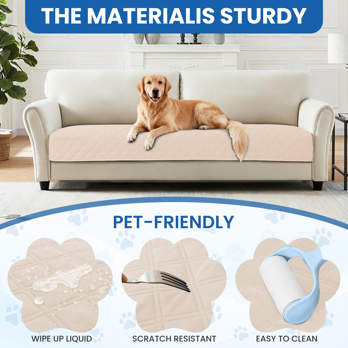 CYCMACO Waterproof Dog Blanket, Non-Slip Soft Pet Bed Cover, Couch Cover for Dogs Washable, Protects Sofa, Furniture, Crate, Car, Tear Resistant Leakproof Pet Blanket (30x53 Inch, Beige)