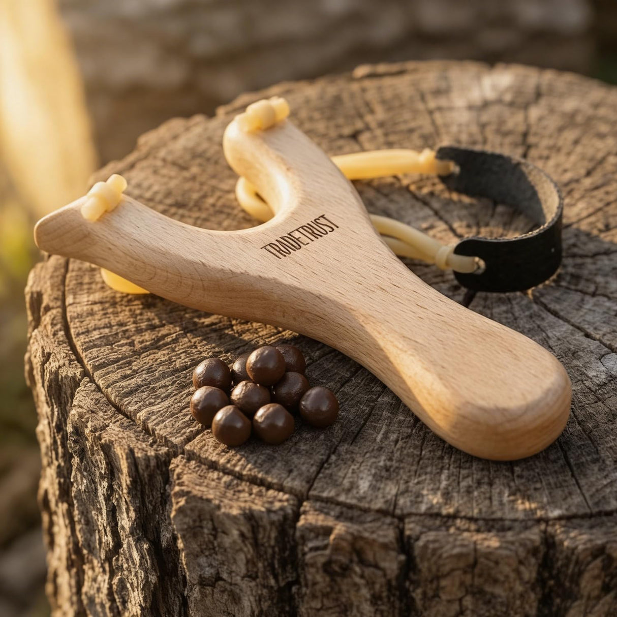 TRADETRUST Slingshots for Adults, Durable Wooden Slingshot with 100 Dissolvable Clay Balls for Outdoor, Funny Christmas Birthday Gift for Men and Women