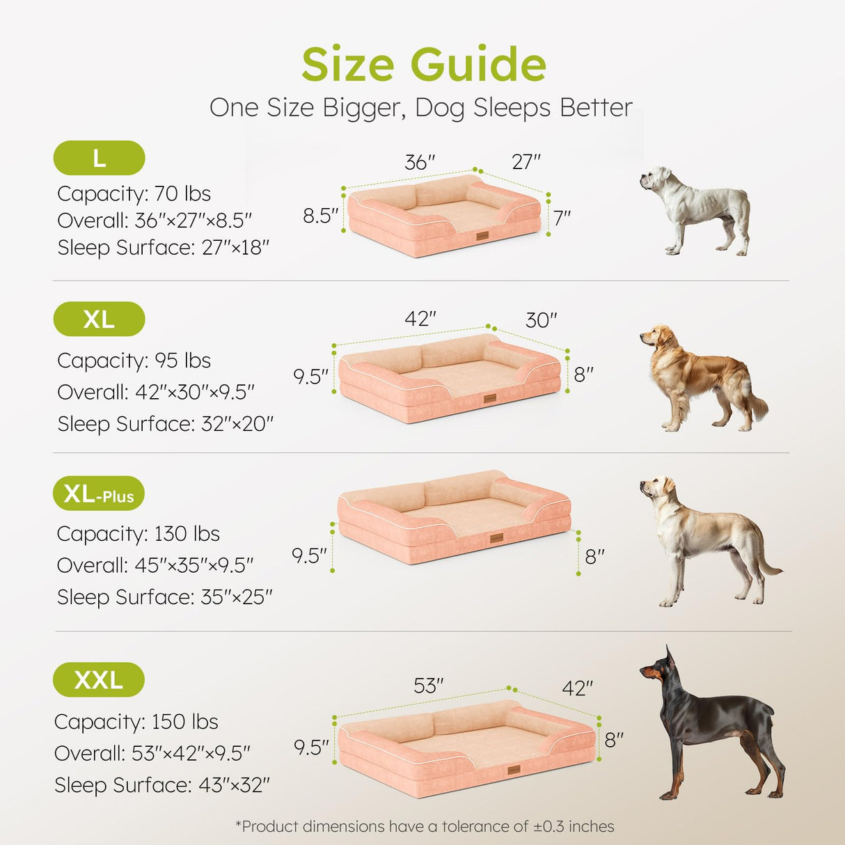 CWAWZ Extra Large Dog Bed, Orthopedic Dog Bed with Cooling Gel Memory Foam, Waterproof XL Pet Bed with Removable Washable Cover, 42" Pet Sofa Couch Dutch Velvet with Bone Toy, Peach Pink
