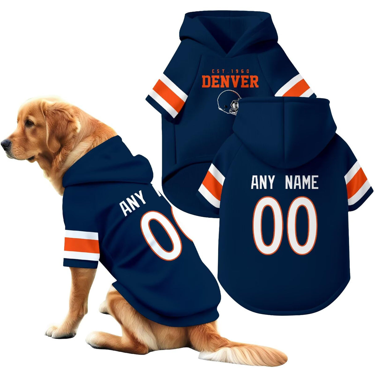 ANTKING Denver Dog Hoodie T-Shirt Pet Clothes Jersey Custom Name and Number Gifts