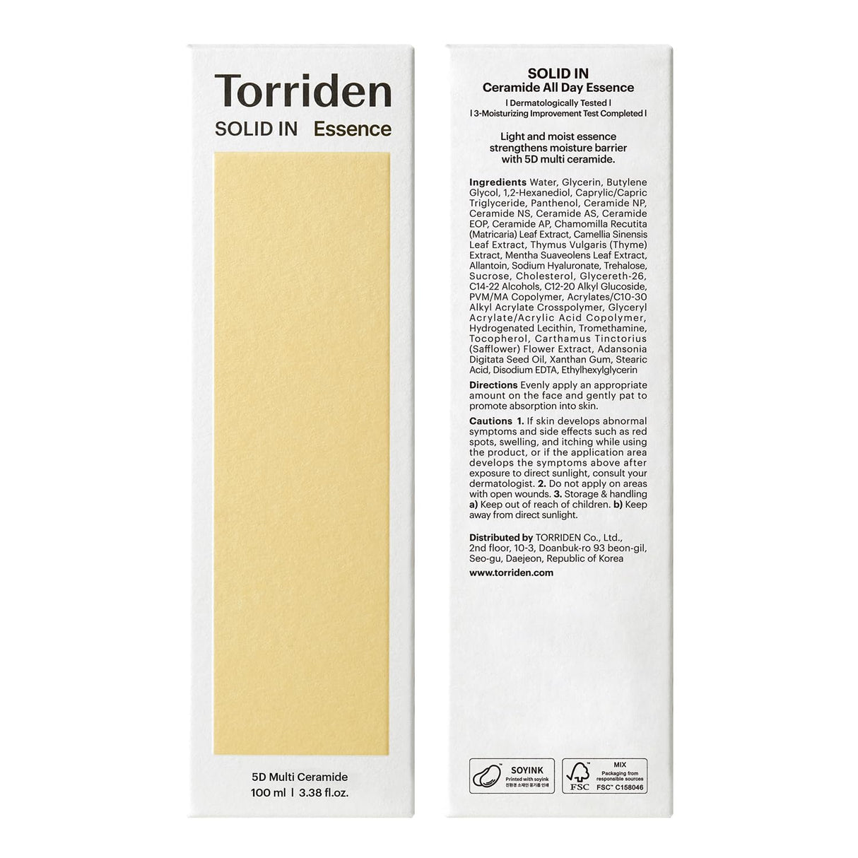 Torriden SOLID-IN Ceramide Essence 100 ml / 3.38 fl. oz., Facial Essence Serum that Deeply Hydrates, Moisturizes, and Protects with 5 Types of Ceramides and Panthenol for Dry and Sensitive skin