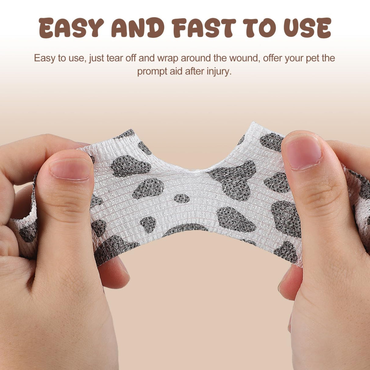 POPETPOP 6 Rolls Vet Wraps: 2 Inch Breathable Non-Woven Pet Self Adhesive Bandage - Paw Wraps for Dogs, Cats, Pet, Animals Ankle Sprains & Swelling (Cow Pattern)