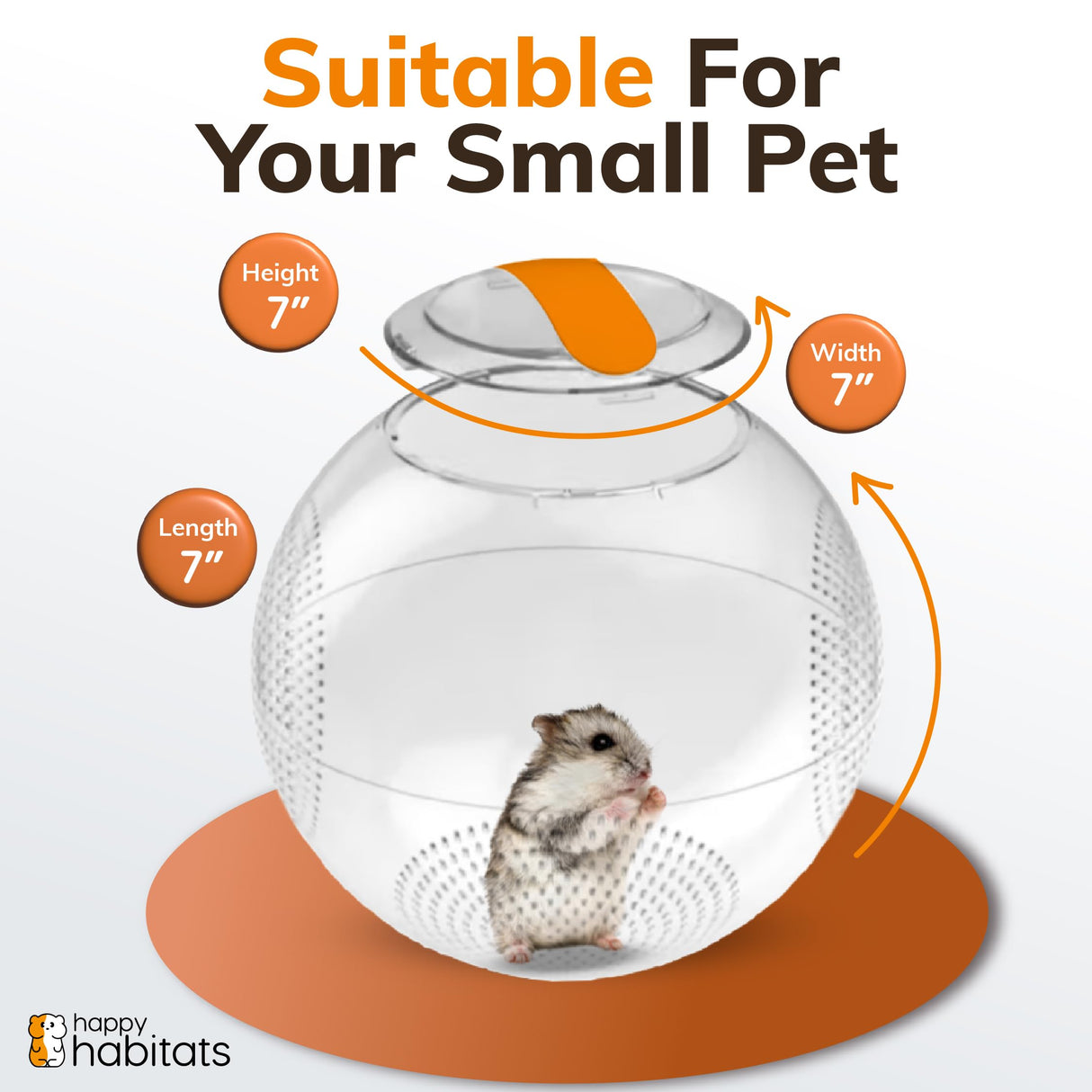 Happy Habitats Clear Hamster Exercise Ball (7”) – Sturdy Dwarf Hamster Ball for Safe, Active Play – Ventilated Small Animal Toys for Gerbils, Mice & Other Small Pets – Must-Have Pet Rat Accessories
