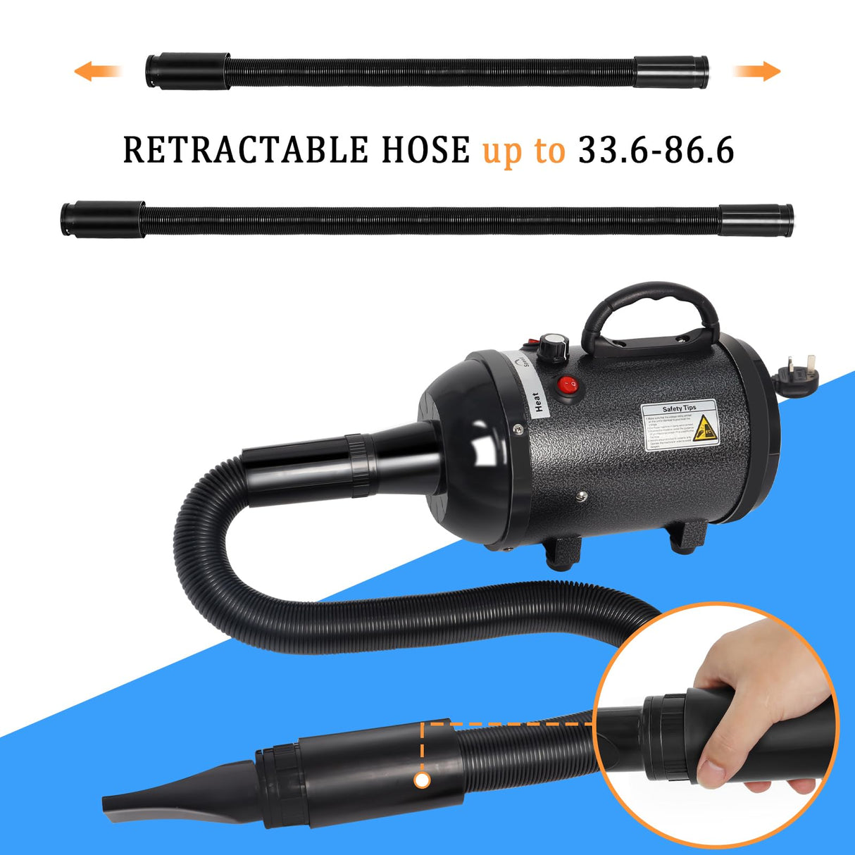 Hoqqf Dog Dryer for Large Dogs 5.2HP 3800W High Velocity Pet Hair Dryers with Heater for Grooming, Spind Temperature Adjustable Pet Dryer Machine with 4 Nozzles (Black)