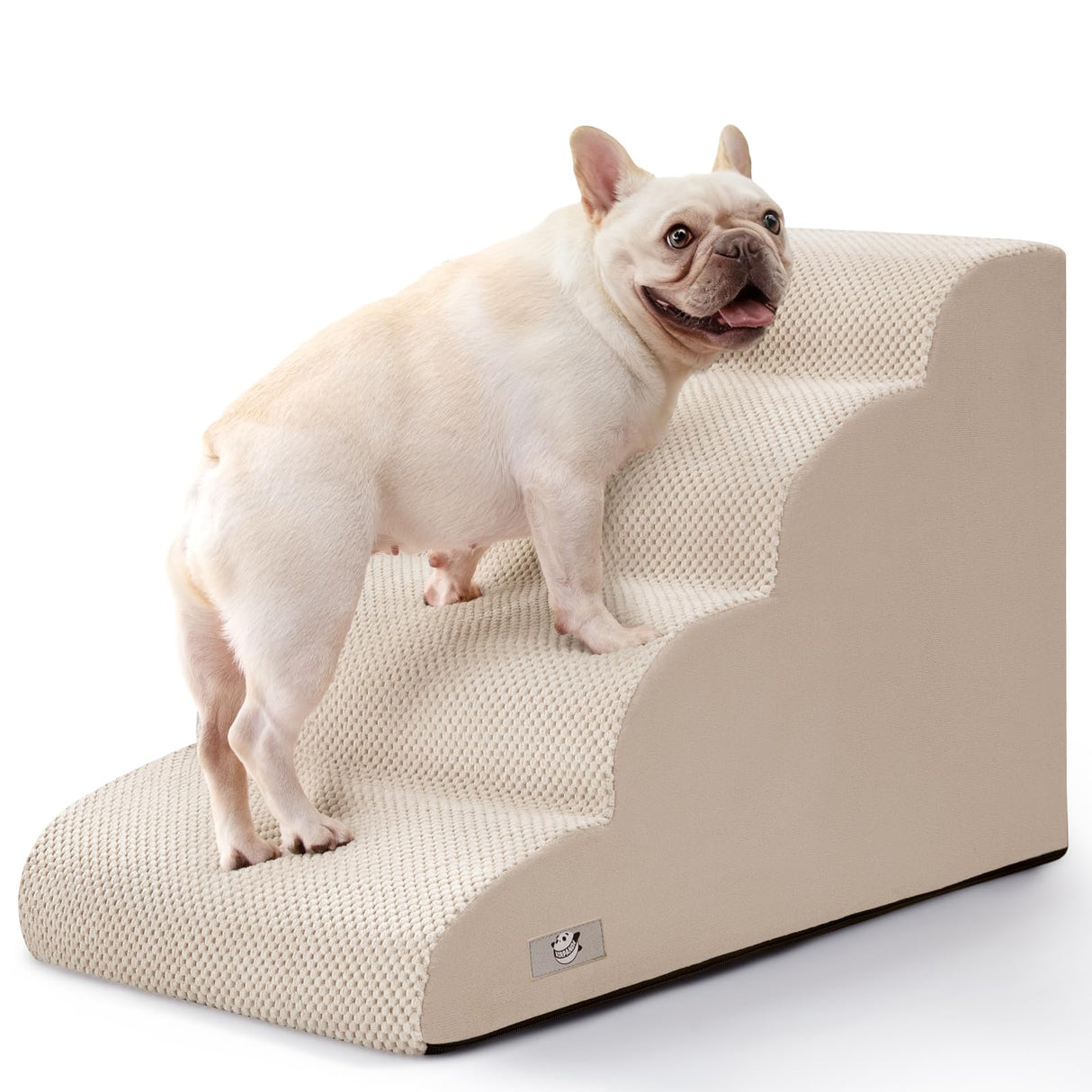 Airpanda Dog Steps for Bed, 4 Step Pet Stairs for Small and Medium Dogs, Non-Slip Dog Ramp with Washable Cover, High-Density Support Foam for Easy Climbing,Beige