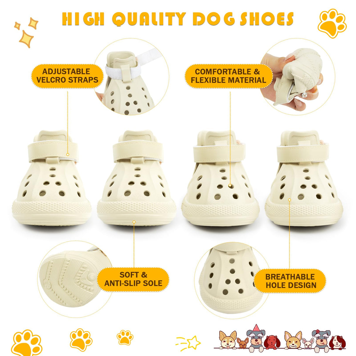 KodMtiz Dog Sandals, Breathable Dog Shoe for Hot Pavement, Anti-Slip & Paw Protectors Pet Shoes for Indoor/Outdoor Walking. Dog Boots for Small, Medium & Large Dogs (Beige, 4PCS)