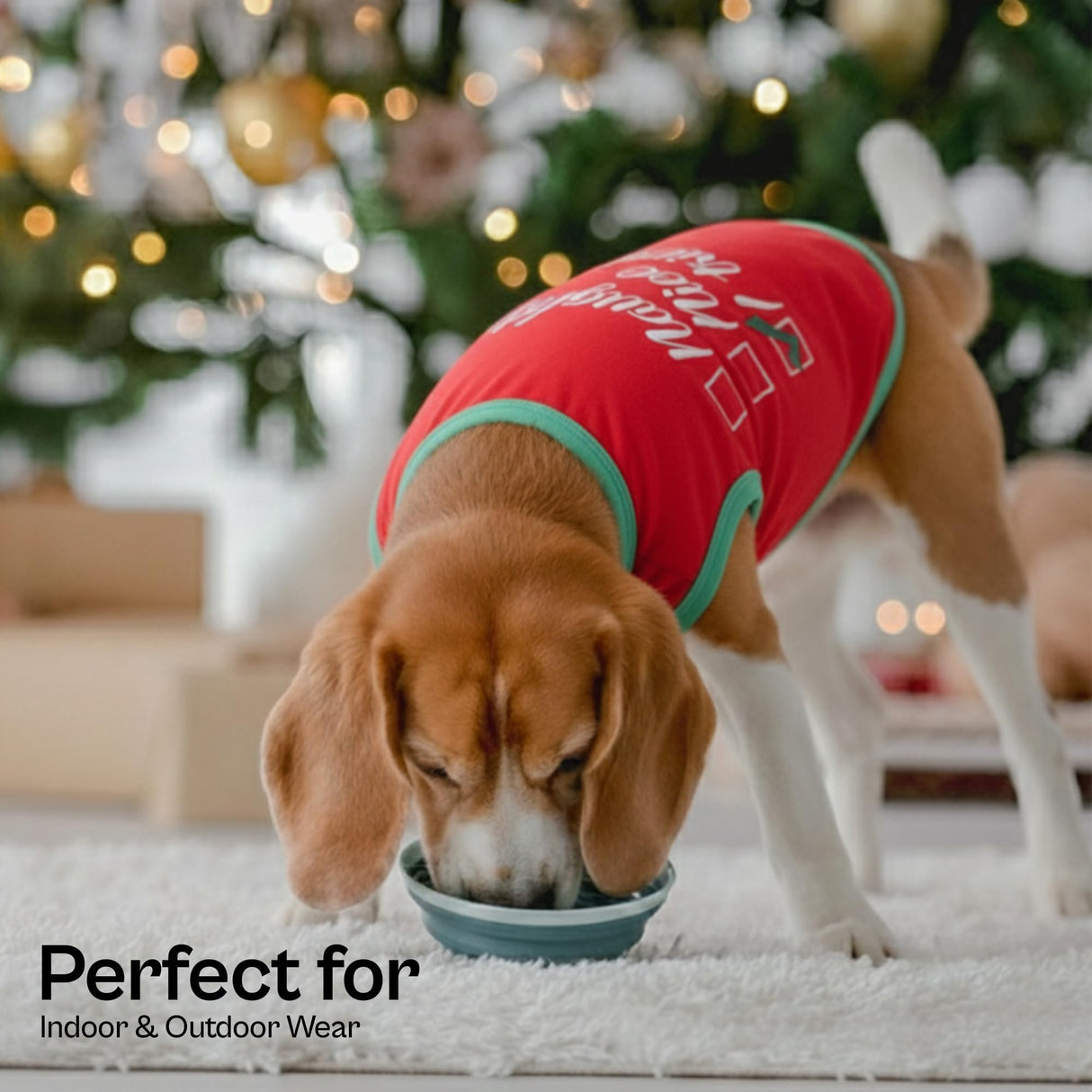 Parisian Pet Dog Christmas Tshirt - Embroidered “ Naughty Or Nice “ Dog Shirt - Lightweight Cotton Puppy Christmas Outfit - Sleeveless Funny Pet Clothes - Shirts for Small Dogs - XXS
