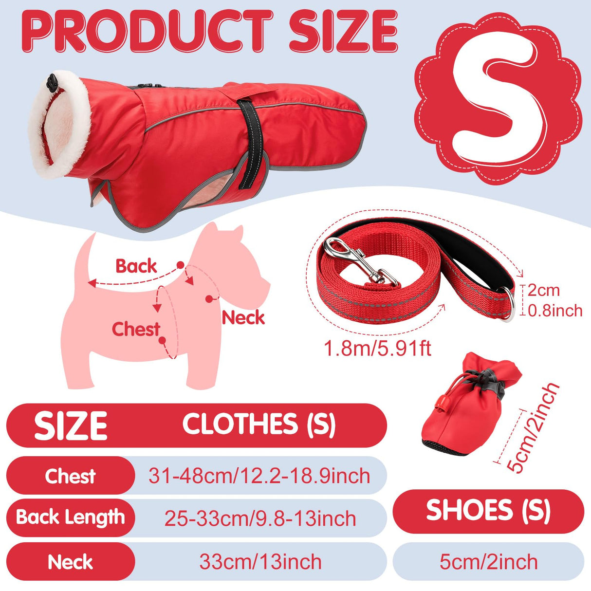 Sunnymove Winter Dog Coat and Snow Boots with Heavy Duty Dog Leash Waterproof Puppy Winter Jacket Cold Weather Coats Set Reflective for Small Medium Size Dogs Walking(Small)