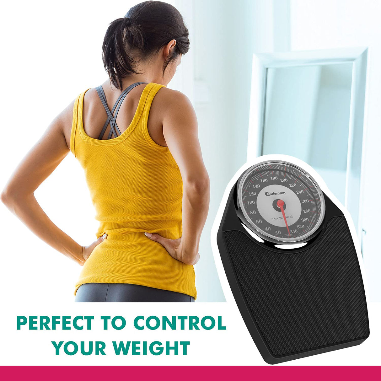 Adamson A24 Scales for Body Weight - Up to 350 LB - NEW 2024 - Anti-Skid Rubber Surface Extra Large Numbers - High Precision Bathroom Scale Analog - Durable with 20-Year Warranty