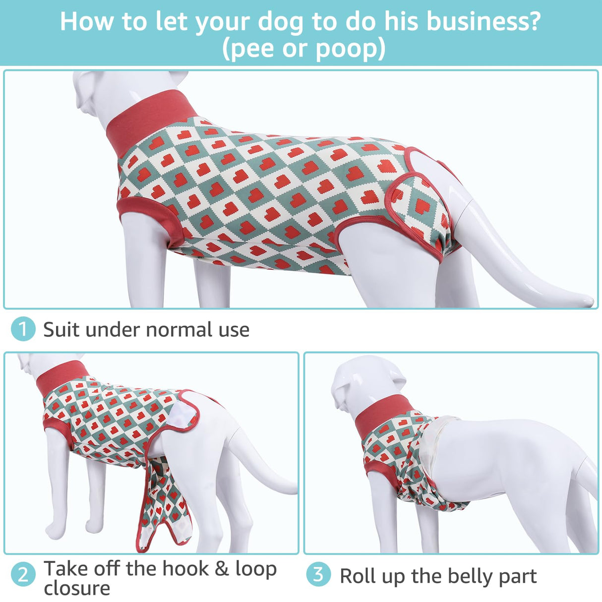 Comwish Small Recovery Suit for Dogs, Dog Recovery Suit Male Female Post Spay, Neuter, Abdominal Surgery Recovery Suit with an Inner Layer Pocket, Prevent Licking Soft Breathable Cotton (Red Heart)