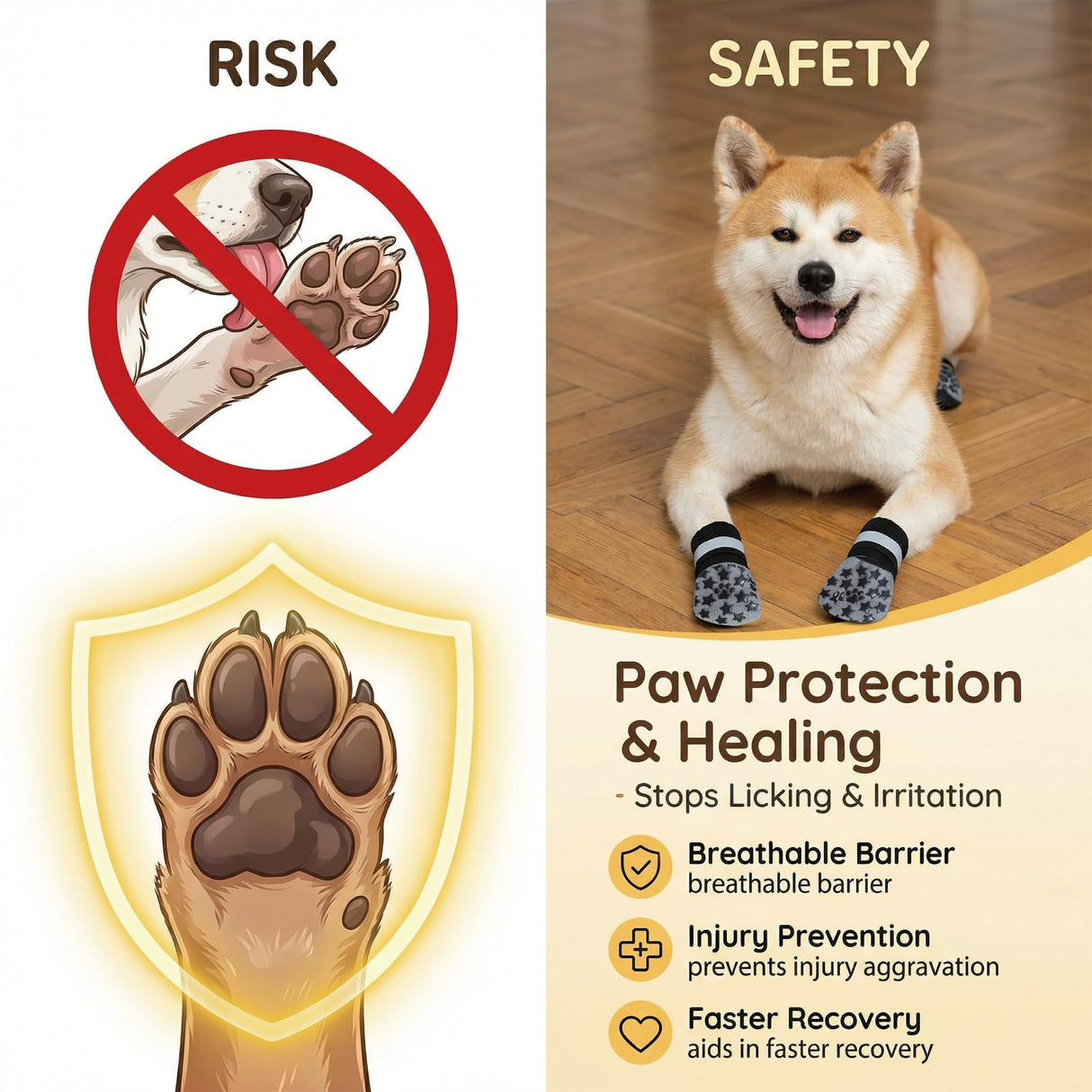 Rigrig Reflective Dog Socks Grippy Socks Prevent Licking Paws,Anti Slip Paw Protection, for Hardwood Floors & Hot & Cold Pavement, Small Medium Large & Senior Dogs