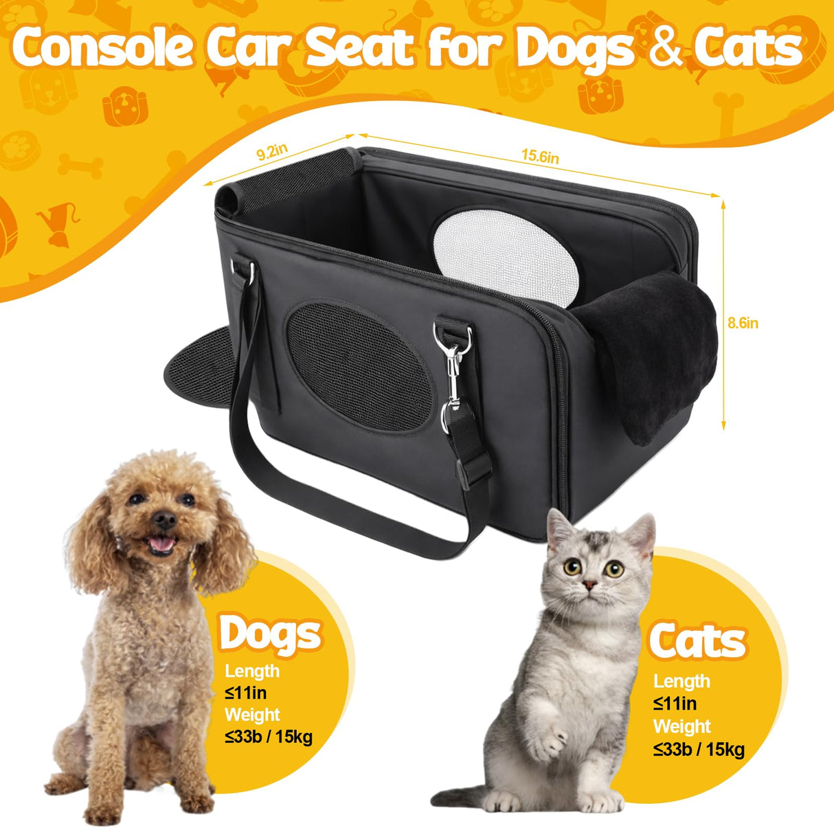 BABORUI Center Console Dog Car Seat, 3-in-1 Portable Pet Carrier, Cat Car Seat with Zipper Fold Storage, Travel Ride Companion for Cats
