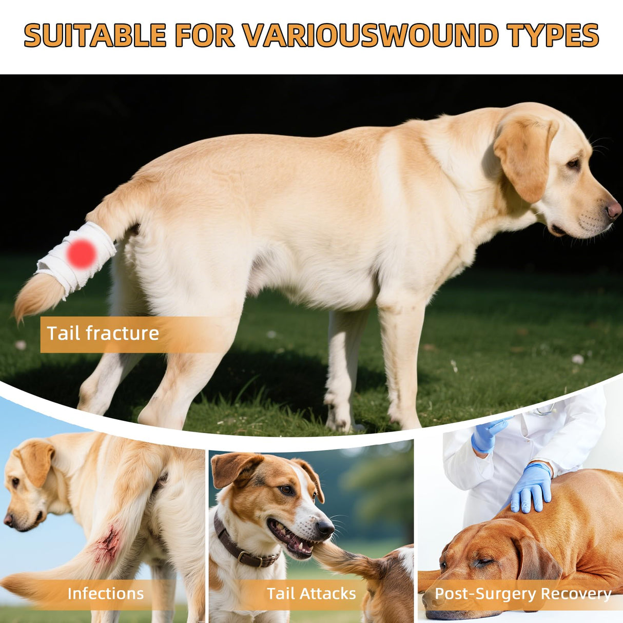 OHCOZZY Dog Tail Protector for Wounds, Adjustable Dog Tail Protector Sleeve for Medium and Large Dogs, Anti Licking(L,Black)