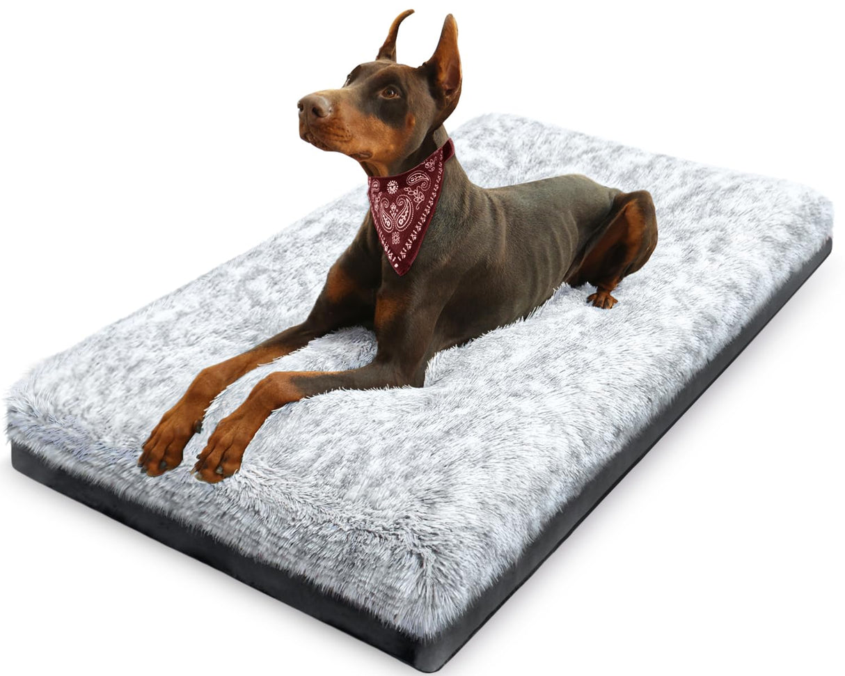 KISYYO Premium Washable Orthopedic Dog Bed – 41" Extra Large Crate Mat with Non-Slip Base, Plush Support for Pets Up to 90 lbs, Grey