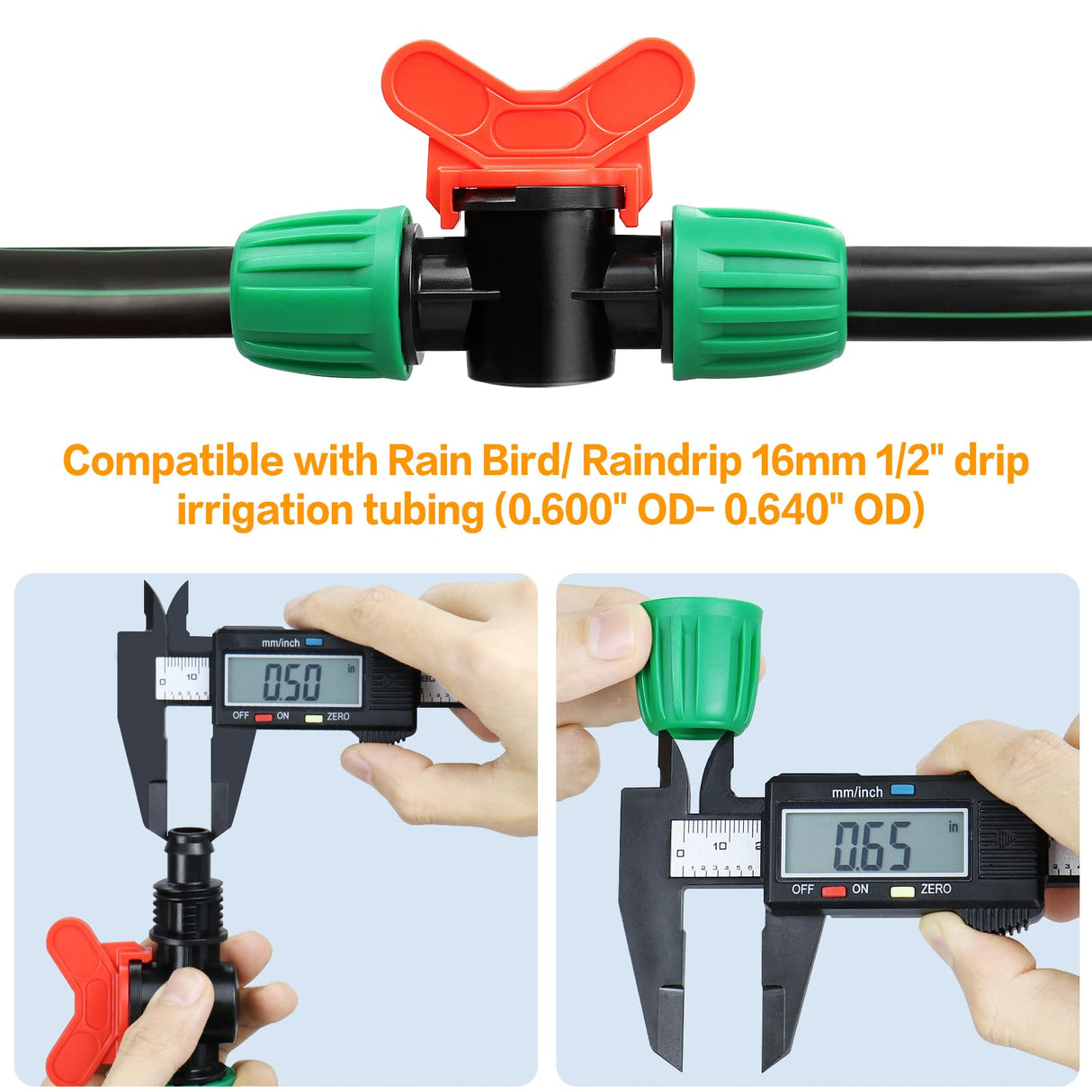 Gardrip 10 Pack Drip Irrigation Valve for 1/2 Inch Drip Tubing (1/2" ID x 0.65" OD):1/2'' In-line Locked Barbed Ball Valve Drip Line Shut Off Valve Parts In Irrigation System for Garden