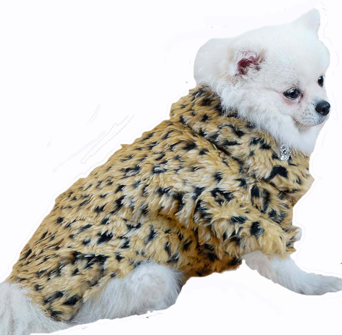 WENFVVIN Dog Pet Leopard Faux Fur Button Design Luxury Warm Sweater Coat for Chihuahua Yorkie Teddy (XS)