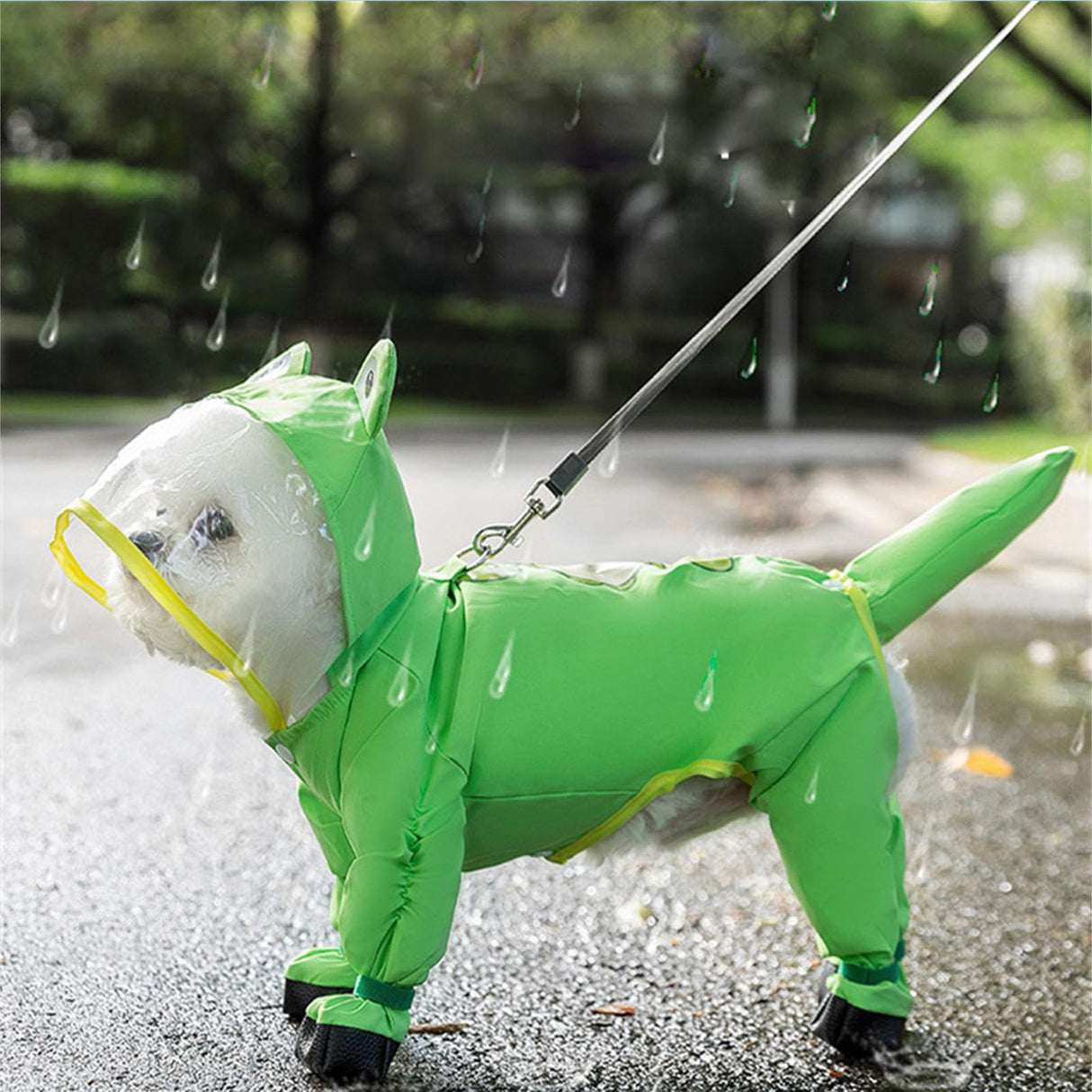 ETOSEM Dog Raincoat with Boots,Waterproof Dog Raincoats with Hood for Small Medium Large Dogs,Raincoat with Leash Ring (Green Frog, Large)